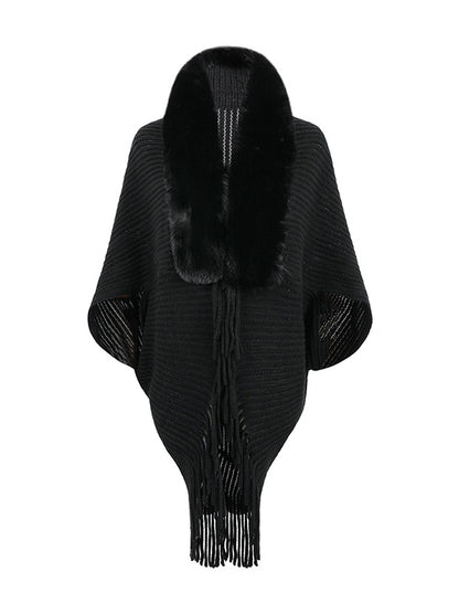 Batwing Sleeves Loose Solid Color Tasseled Cardigan Coats