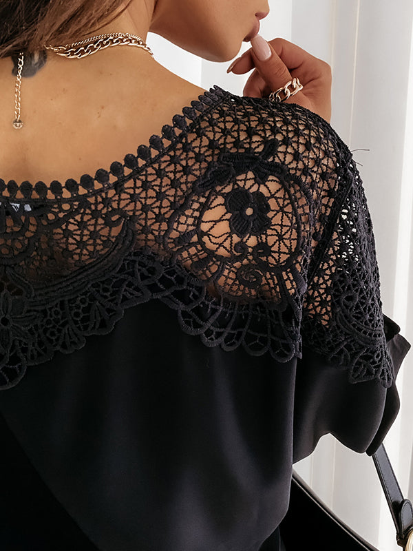 Long Sleeves Loose Solid Color Split-Joint Round-Neck Blouses&Shirts Tops