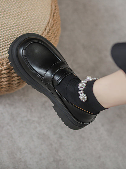 Round-Toe Split-Joint Loafers Platform Shoes