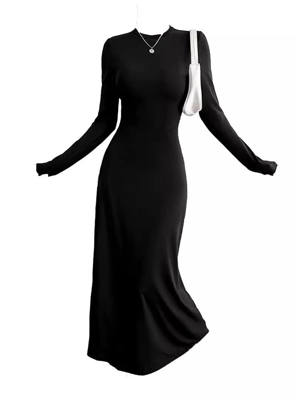 A-Line Bodycon Solid Color Round-Neck Maxi Dresses