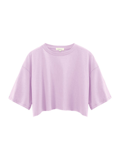 Loose Short Sleeves Solid Color Round-Neck T-Shirts Tops