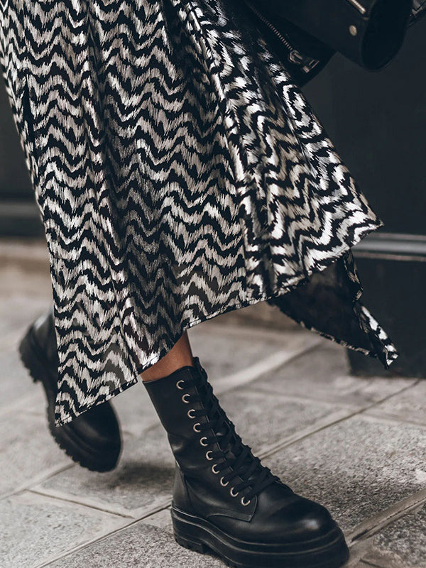 Loose Bronzing Contrast Color Split-Side Skirts Bottoms