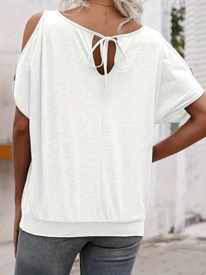 Loose Short Sleeves Split-Joint Cold Shoulder T-Shirts Tops