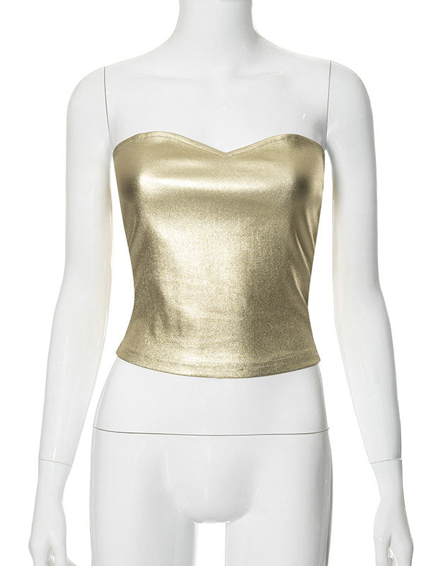 Skinny Sleeveless Shiny Solid Color Tube Vest Top