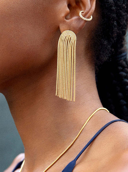 Solid Color Tasseled Drop Earrings Earrings Accessories