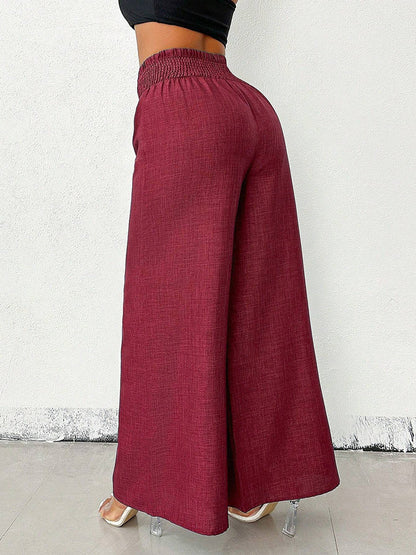 High Waisted Loose Elasticity Solid Color Pants Trousers
