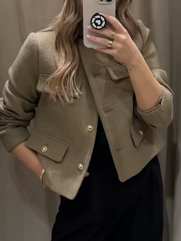 Long Sleeves Loose Buttoned Split-Joint Round-Neck Outerwear