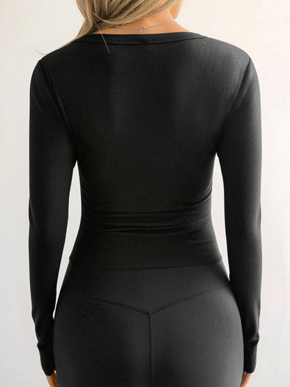 Long Sleeves Skinny Solid Color V-Neck T-Shirts Tops