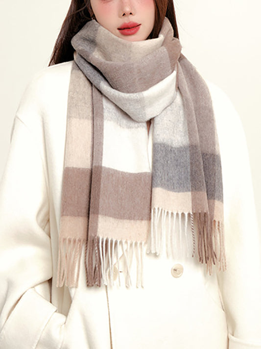 Contrast Color Keep Warm Tasseled Shawl&Scarf