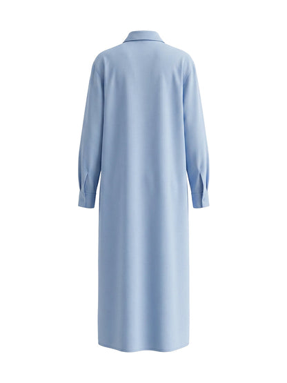 Long Sleeves Loose Buttoned Pockets Solid Color Split-Joint Split-Side Lapel Maxi Dresses Shirt Dress