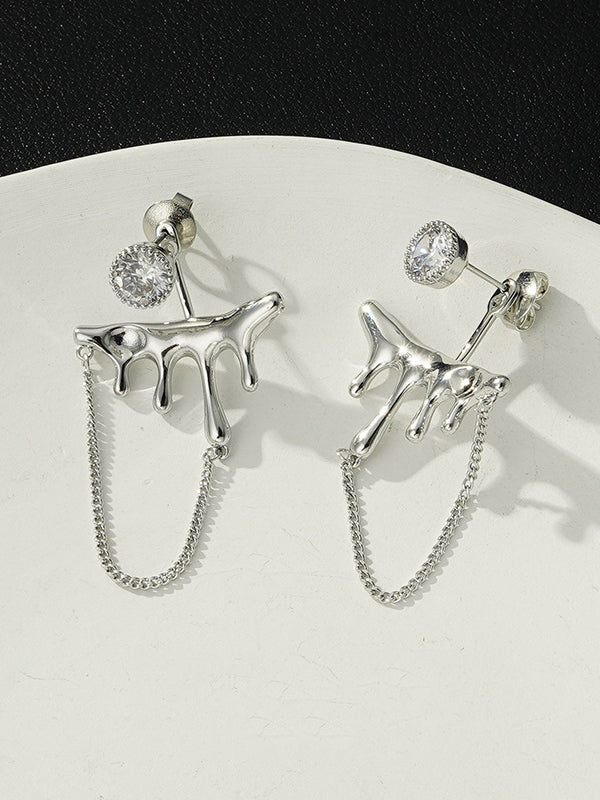 Geometric Rhine Stones Tasseled Drop Earrings