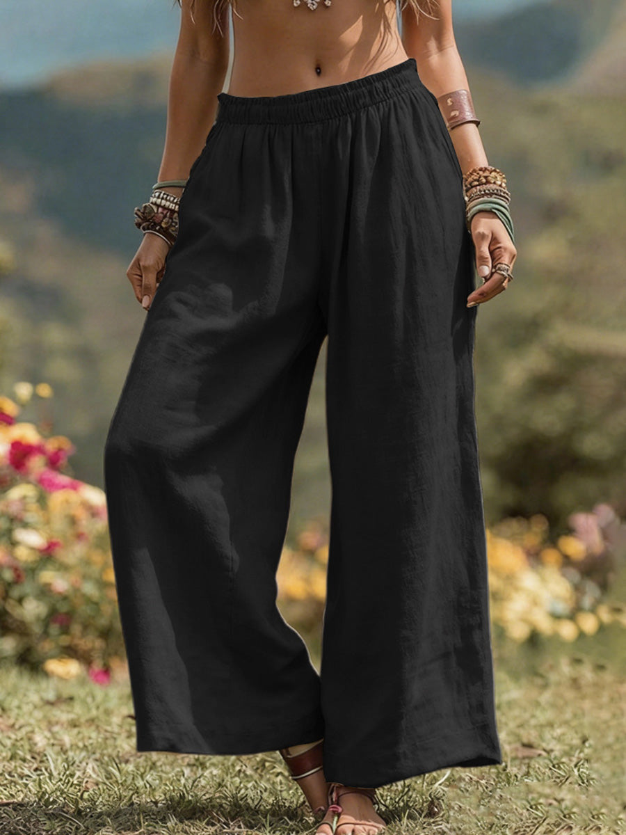 High Waisted Loose Pockets Solid Color Pants Trousers