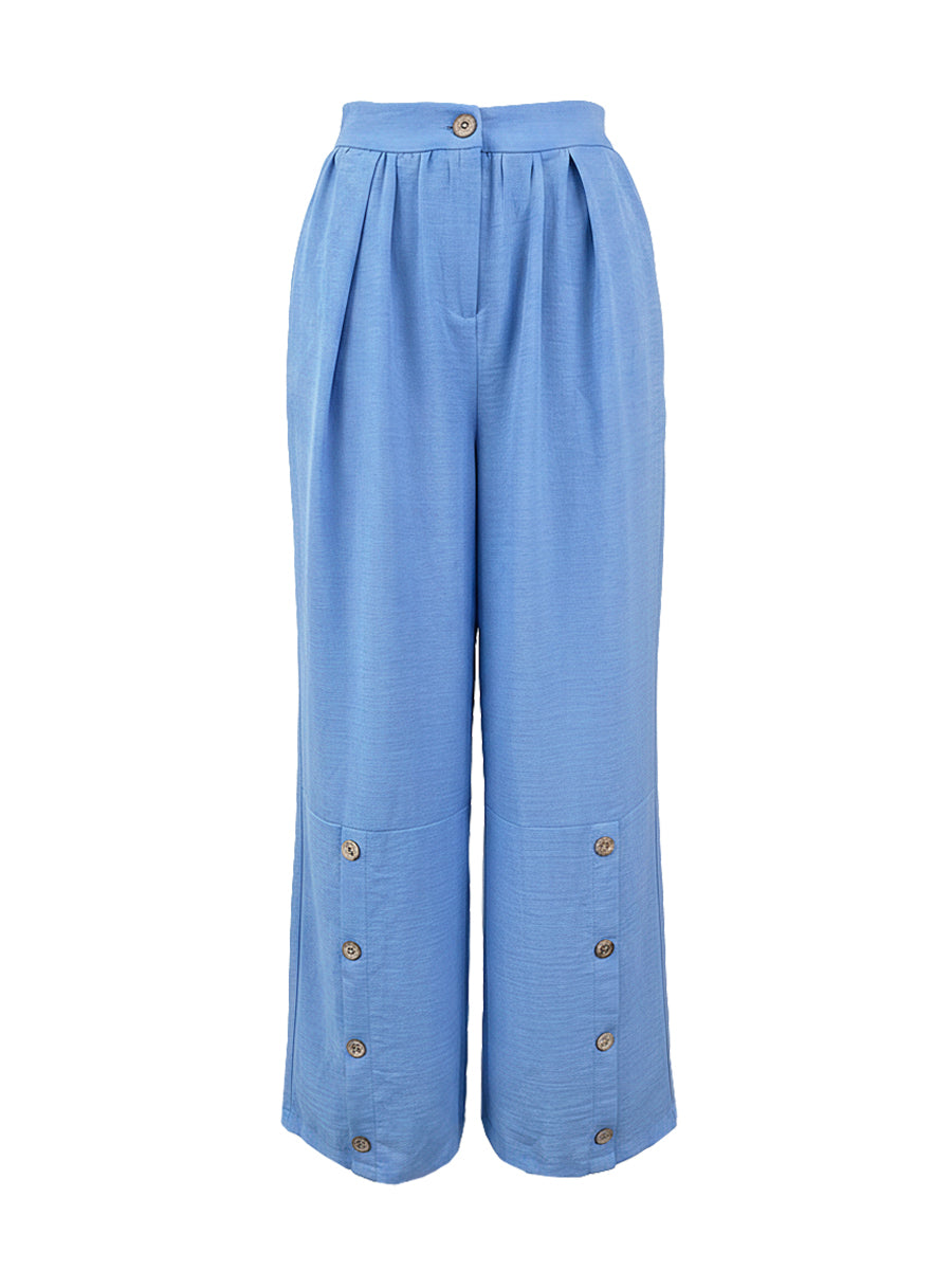 Loose Wide Leg Buttoned Pockets Solid Color Pants Trousers