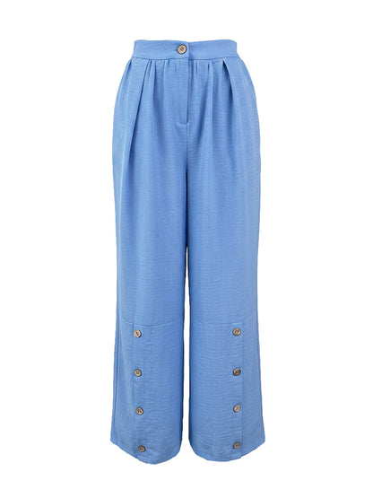 Loose Wide Leg Buttoned Pockets Solid Color Pants Trousers