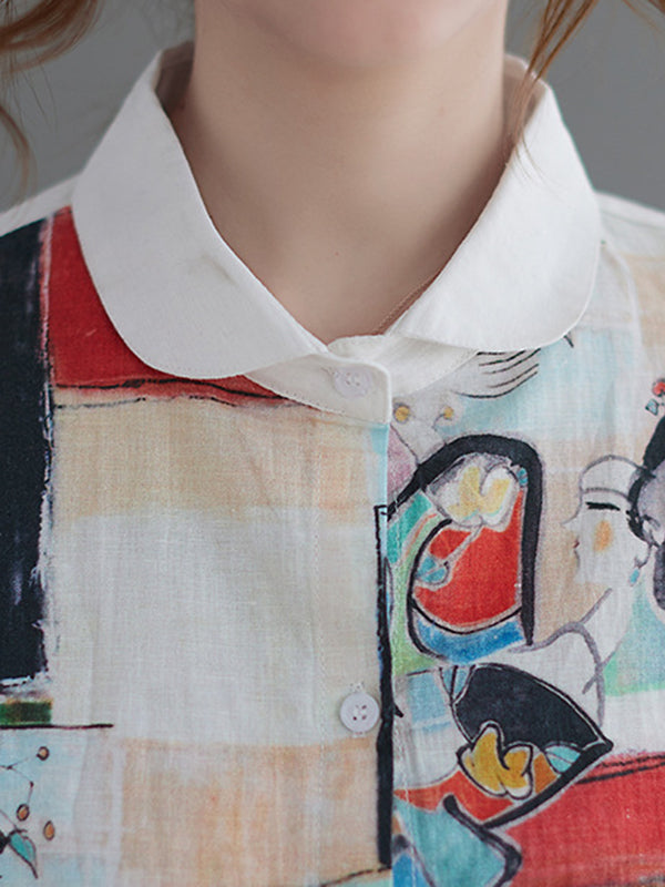 Artistic Retro Contrast Color Cropped Blouse