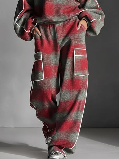 Loose Wide Leg Contrast Color Line Pockets Split-Joint Striped Pants