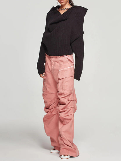 Long Sleeves Loose Chains Heaps Collar Knitwear Pullovers Sweater Tops