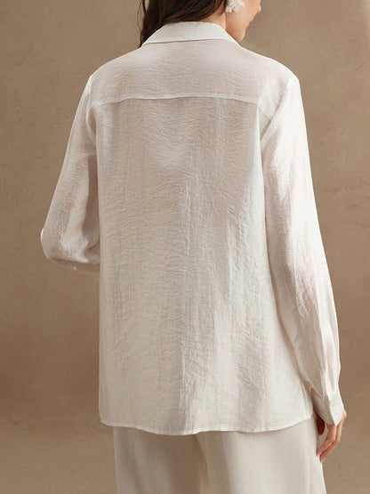 Long Sleeves Applique Split-Joint Lapel Blouses&Shirts Tops