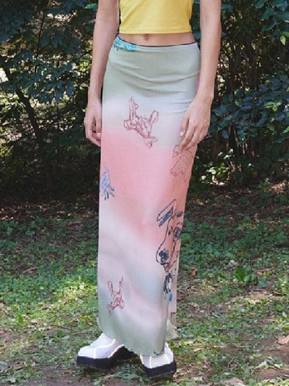 Bodycon Animal Printed Gradient Split-Joint Skirts Bottoms