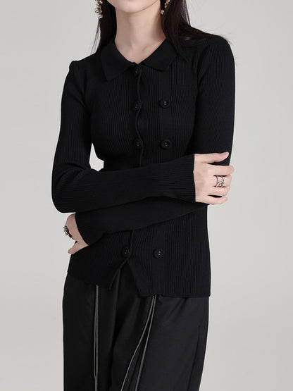 Long Sleeves Skinny Buttoned Solid Color Lapel Cardigan Tops