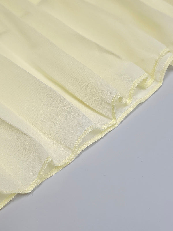 Sleeveless Gauze Pleated Solid Color Split-Joint Boat Neck Evening Dresses Maxi Dresses