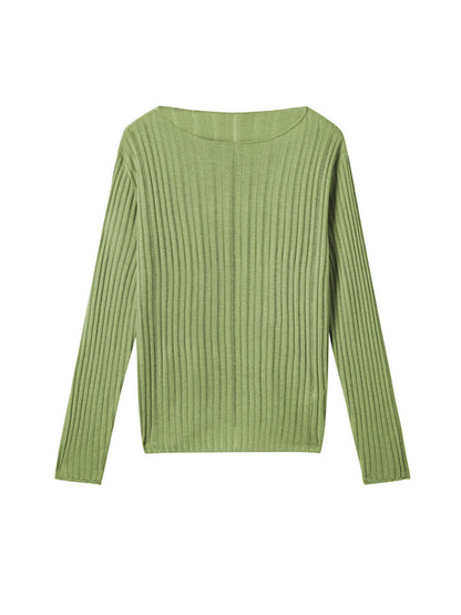 Long Sleeves Loose Solid Color Round-Neck Knitwear Sweater Tops