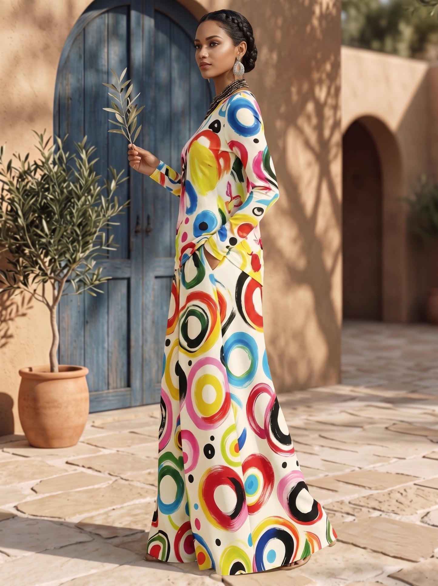 Printed Polka-Dot Pockets Elasticity Colorful Wide Leg Loose Trousers Pants
