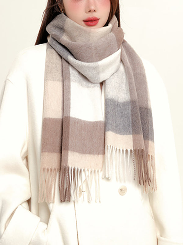 Contrast Color Keep Warm Tasseled Shawl&Scarf