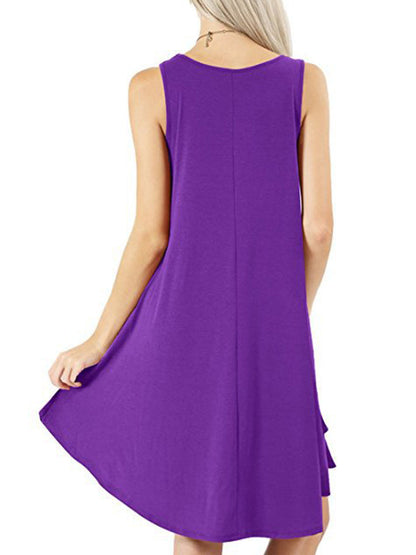 Loose Pockets Sleeveless Solid Color Spaghetti-Neck Mini Dresses