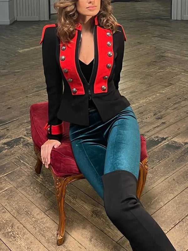 Long Sleeves Loose Buttoned Split-Joint Zipper Stand Collar Outerwear