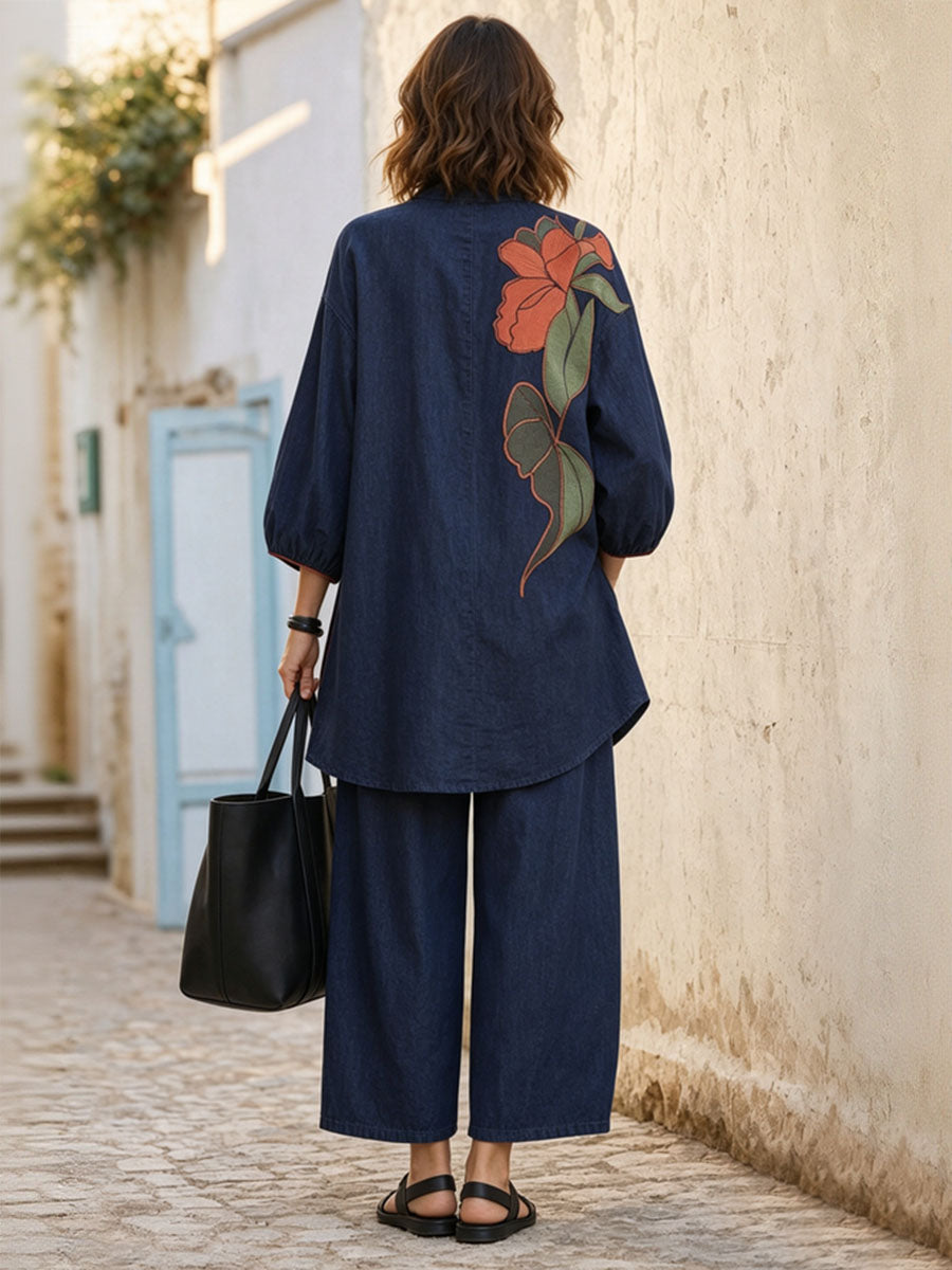 Solid Color Pockets Wide Leg Loose Pants