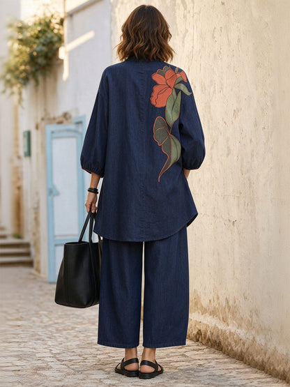 Solid Color Pockets Wide Leg Loose Pants