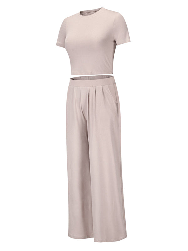 Simple Solid Color T-Shirt & Pants Two Pieces Set