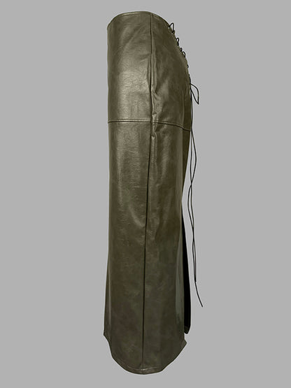 Column High Waisted Pockets Solid Color Split-Joint Split-Side Zipper Skirts Bottoms