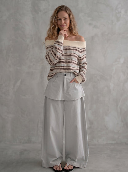 False Two High Waisted Buttoned Pockets Solid Color Pants