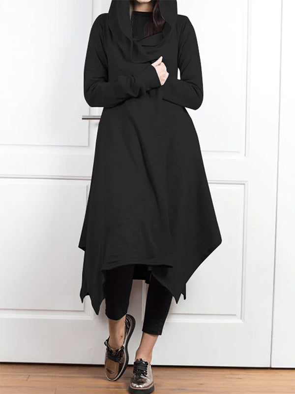 Irregular Clipping Long Sleeves Solid Color Hooded Outerwear
