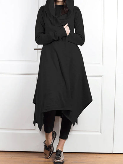 Irregular Clipping Long Sleeves Solid Color Hooded Outerwear