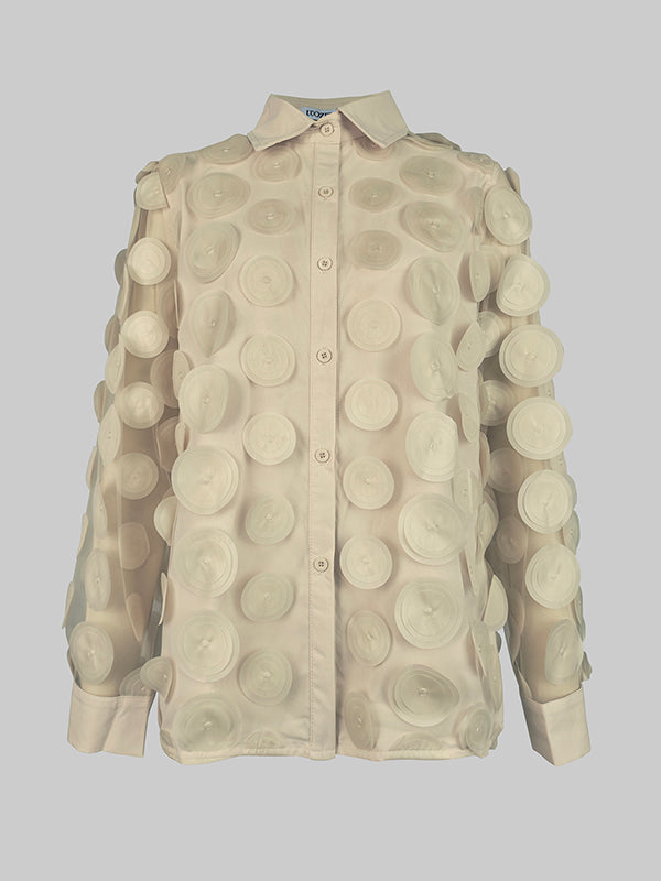 Long Sleeves Loose Buttoned Mesh Polka-Dot Split-Joint Lapel Blouses&Shirts Tops