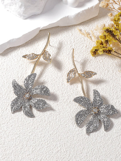 Flower Shape Rhine Stones Shiny Earrings Accessories