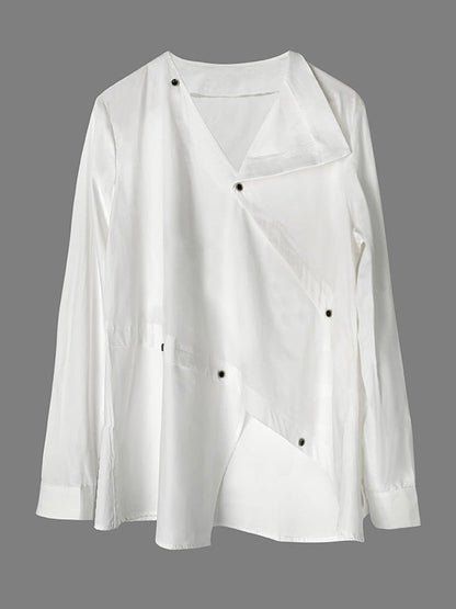 Long Sleeves Asymmetric Buttoned Split-Front Blouses&Shirts Tops