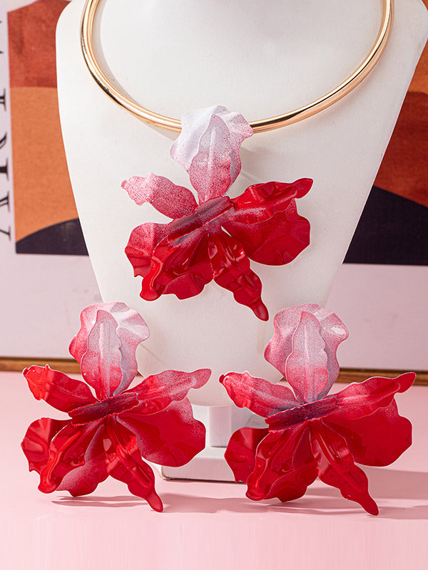 Flower Shape Drop Earrings + Necklaces Accessories