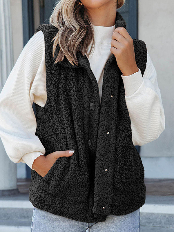 Loose Sleeveless Solid Color Stand Collar Vest Outerwear