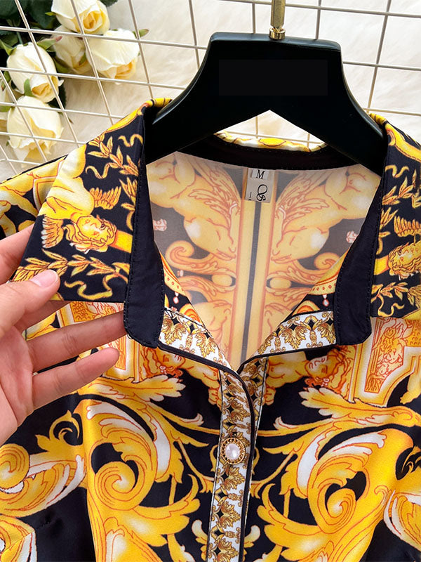 Sleeveless Belt Buckle Buttoned Contrast Color Floral Printed Midi Dresses