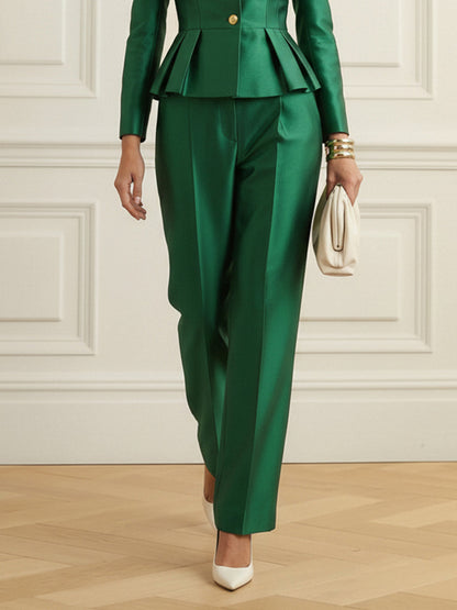 Column Skinny Pockets Solid Color Blazer Pants