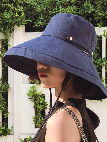 Casual Solid Sun-Protection Large Wide Brim Bucket Hat
