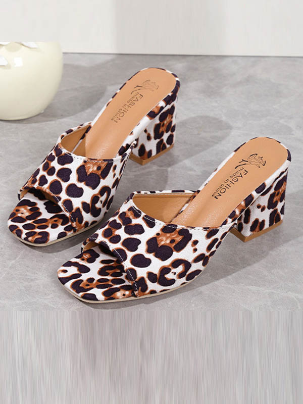 Leopard Open Toe Pumps Sandals Slippers