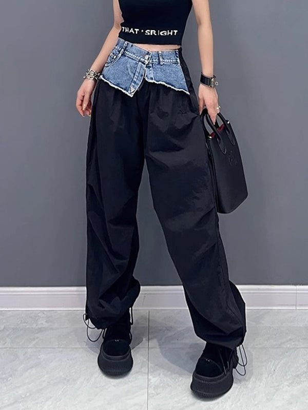 Loose Wide Leg Drawstring Elasticity Split-Joint Cargo Pants Trousers
