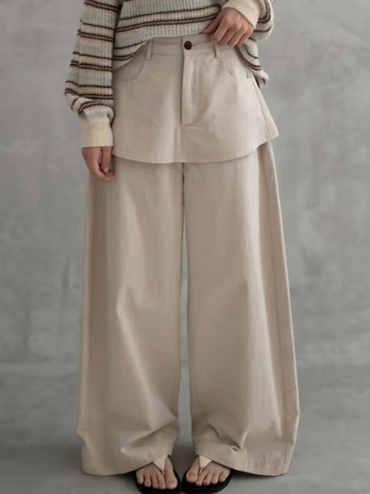 False Two High Waisted Buttoned Pockets Solid Color Pants