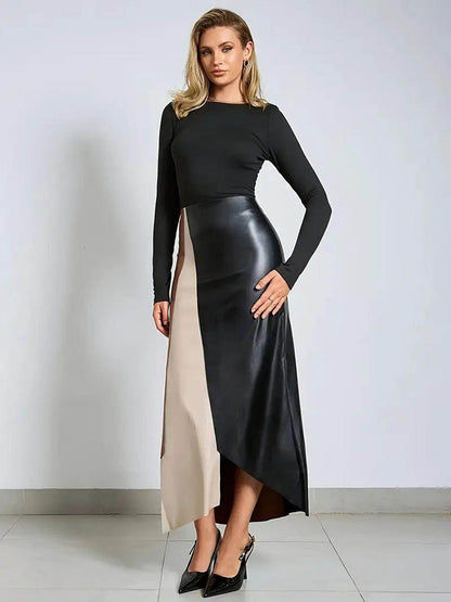 Irregularity Skinny Asymmetric Contrast Color Split-Joint Split-Side Skirts Bottoms