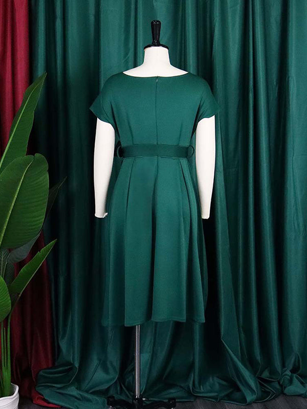 Bowknot Lace-Up Solid Color V-Neck Midi Dresses